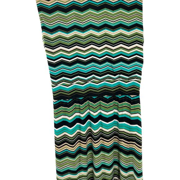 Sandra Darren Dress Womens 10 Green Chevron Side Tie V Neck Lined - Picture 8 of 11